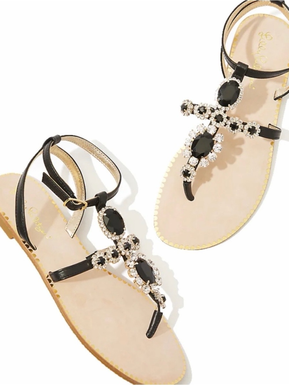 Lilly Pulitzer Katie Noir leather and jewel ornamented sandals, size 9